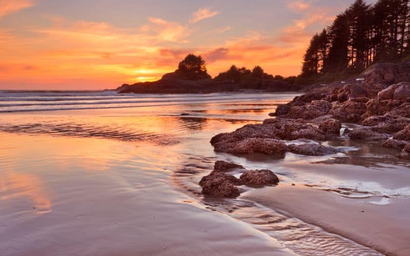 Sunset over the beach of Cox Bay Vancouver Island Canada